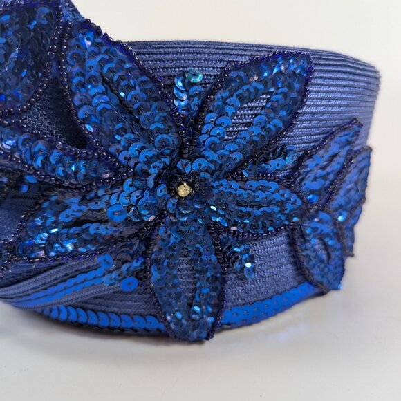 Vintage Mr Hi’s Bright Blue Sequin Flower Pillbox Hat Fancy Ladies Church Derby - Picture 5 of 11
